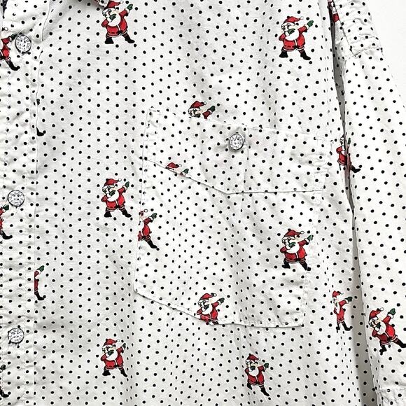 Free Planet Men's White Button Front Shirt with Dancing Santa Pattern Size 4X - Picture 3 of 7